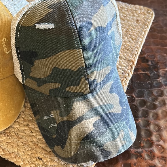 “TWO” women’s distressed ball caps adjustable & made for pony tails. “New” - Picture 7 of 8